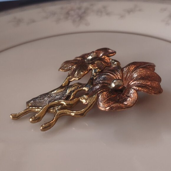 Vtg MCM Mixed Metals Artisan BROOCH Handmade Big and Beautiful Flowers 70s - Picture 4 of 6